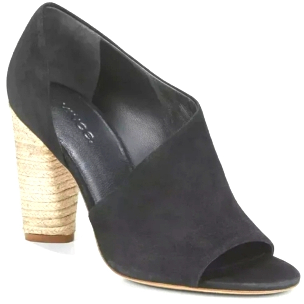 Vince |Black Leather Suede Cut Out Hi Heels Peep Toe Neutral Luxe Sz.8.5